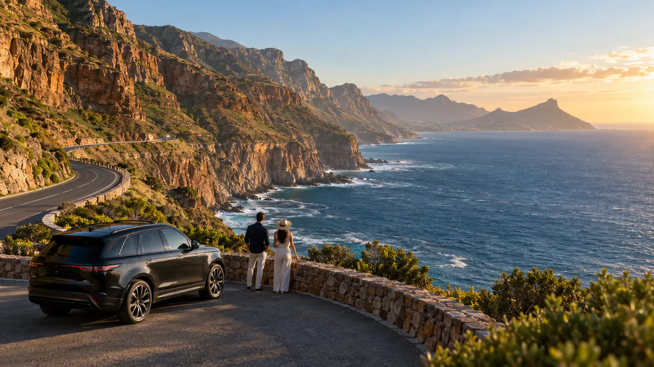 Guests pausing at a coastal viewpoint during a private Cape Peninsula drive