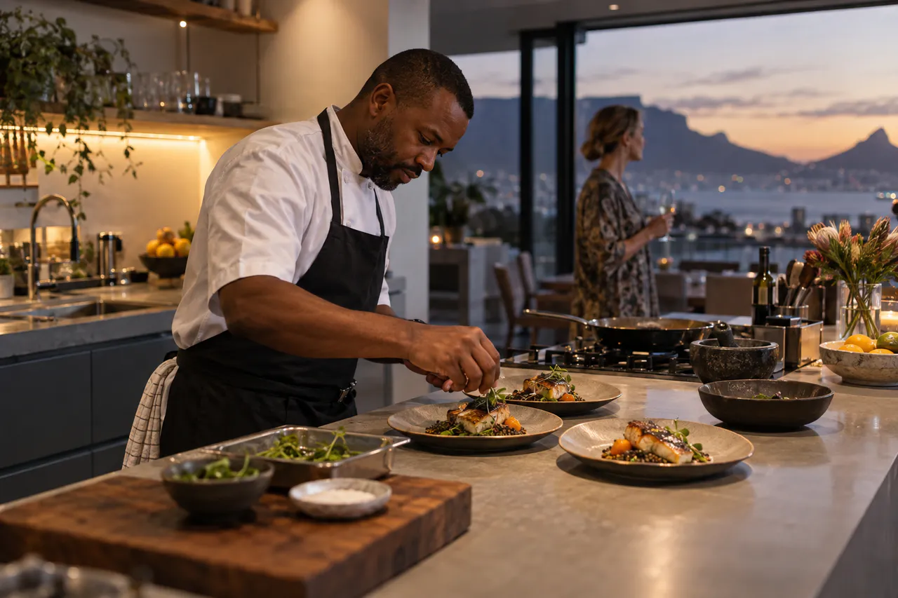 A chef preparing a private dinner in a Cape Town villa