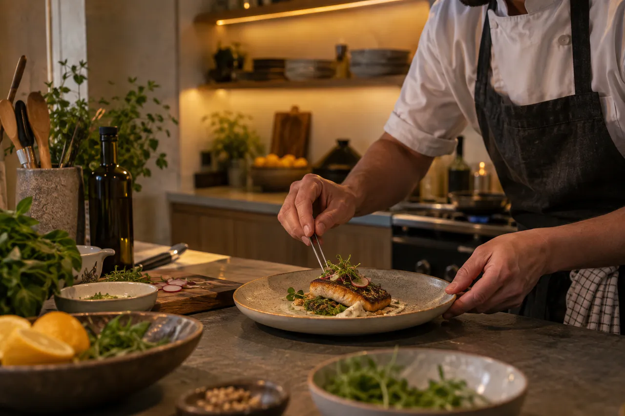 A private chef plating dinner in a Cape Town villa