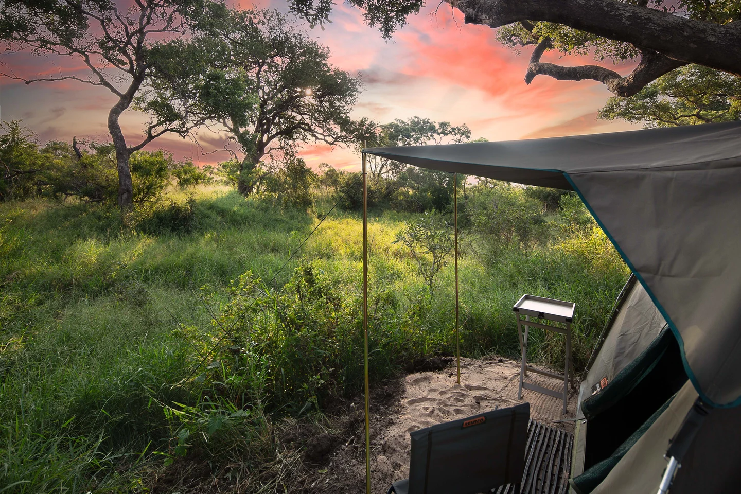 Evening light over the tented safari camp in Timbavati